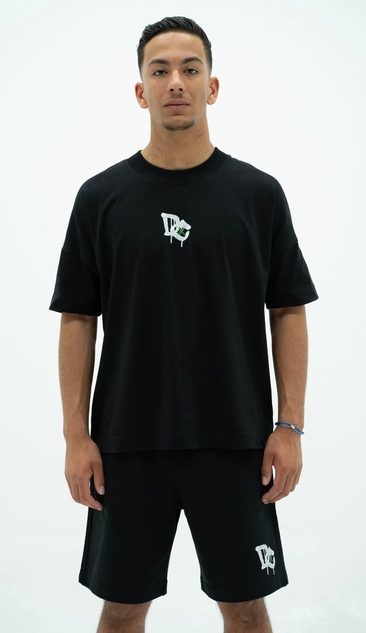 Oversized Black T-shirt with green DC details